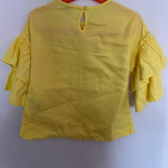 Girls Yellow Cotton Shirt with Ruffled Sleeves - Picture 2 of 4